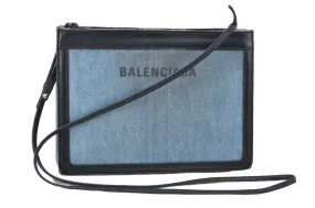 Auth BALENCIAGA Vintage Shoulder Cross Body Bag Purse Denim Leather Blue J1848