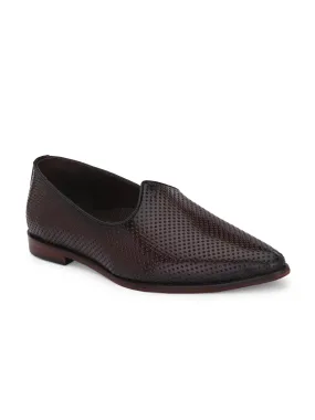 Hitz Men's Brown Leather Slip-On Ethnic Shoes