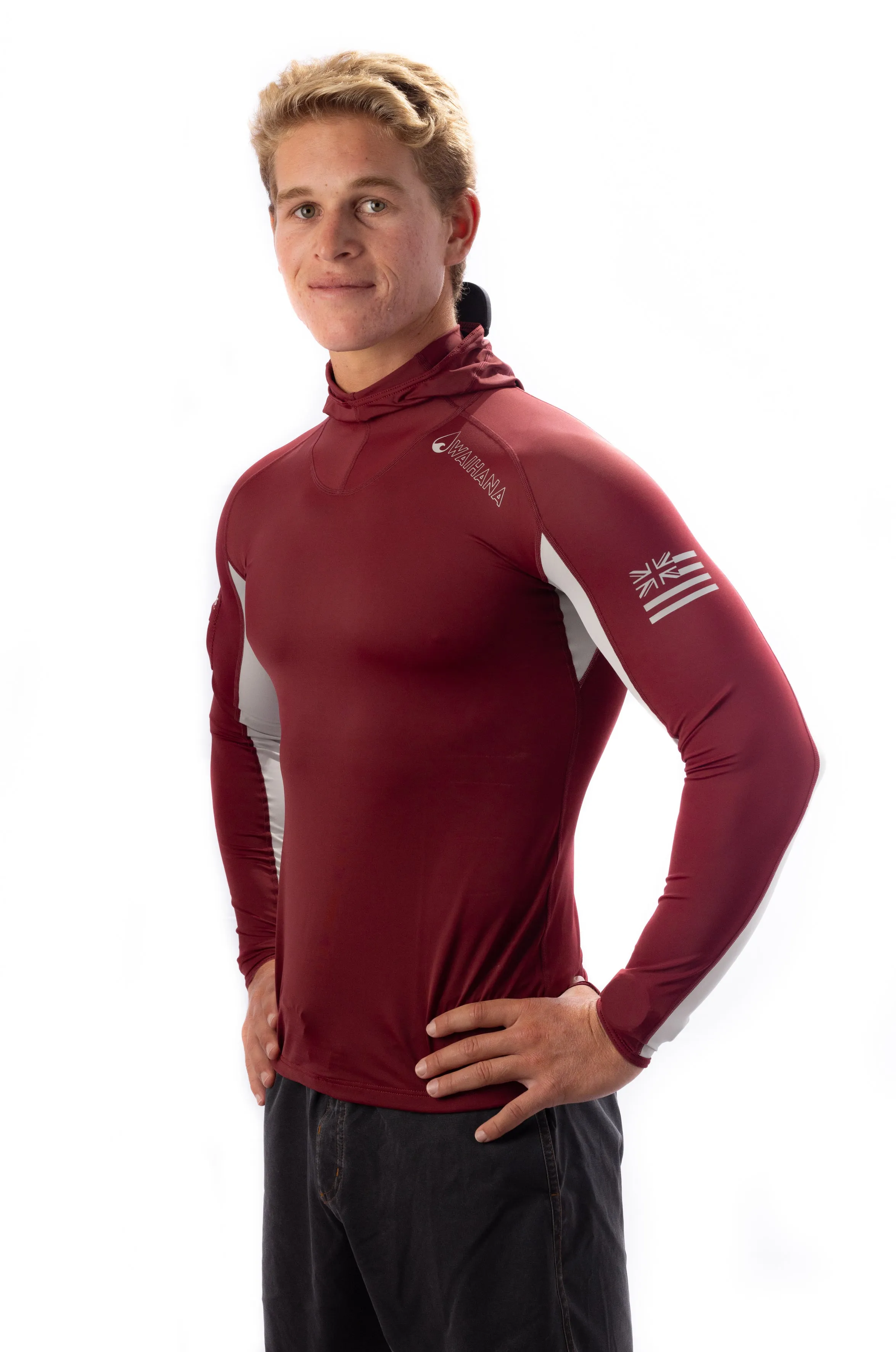 Maroon Carvico Hooded Surf Rash Guard