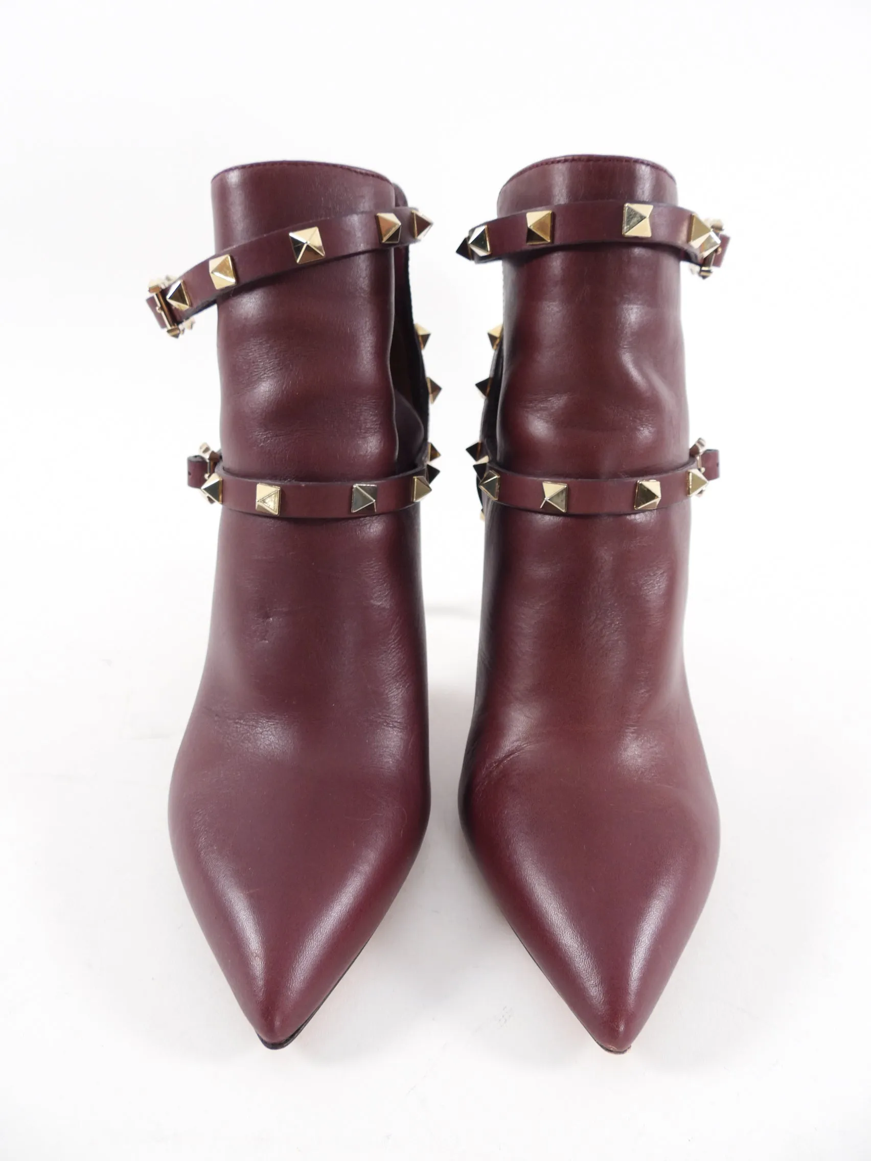 Valentino Burgundy Rock Stud High Heel Ankle Boot - 40 / 9